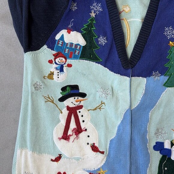 Quacker Factory Cardigan Sweater Snowman Christmas Tree Holiday Winter Theme Lg - Picture 16 of 16